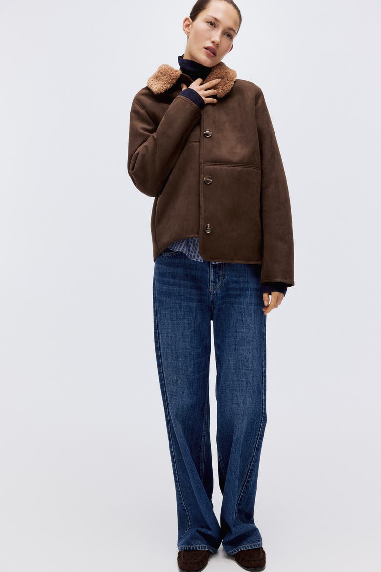 Teddy-collared Jacket, Alternate, color, Dark brown