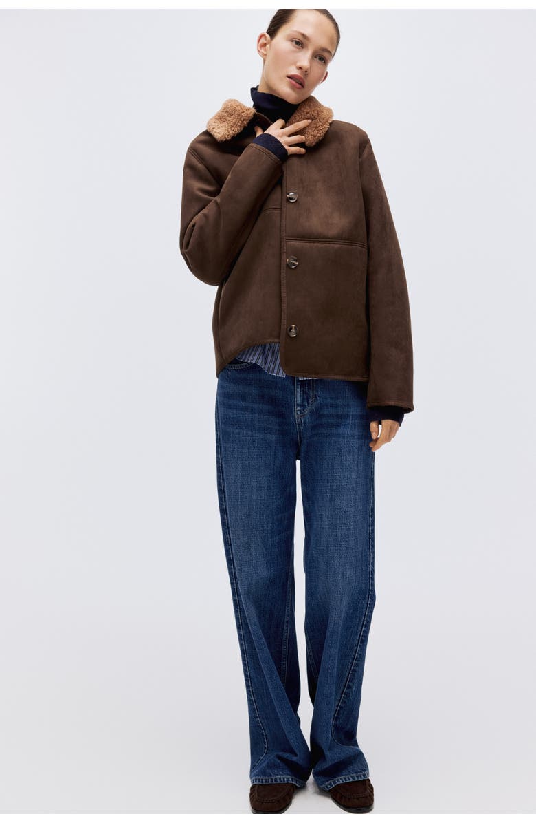 H&M Teddy-collared Jacket, Alternate, color, Dark Brown