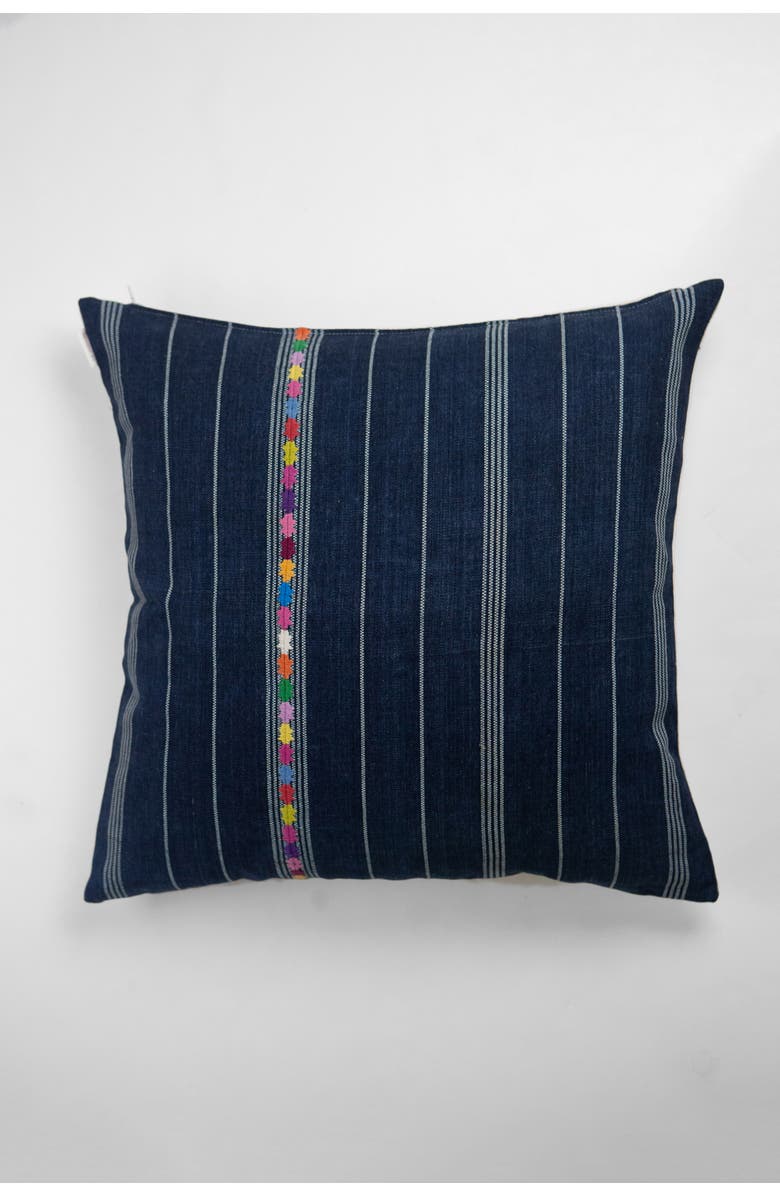 Archive New York Vintage Indigo Denim Embroidered Stripe Handwoven Throw Pillow, Main, color, Blue