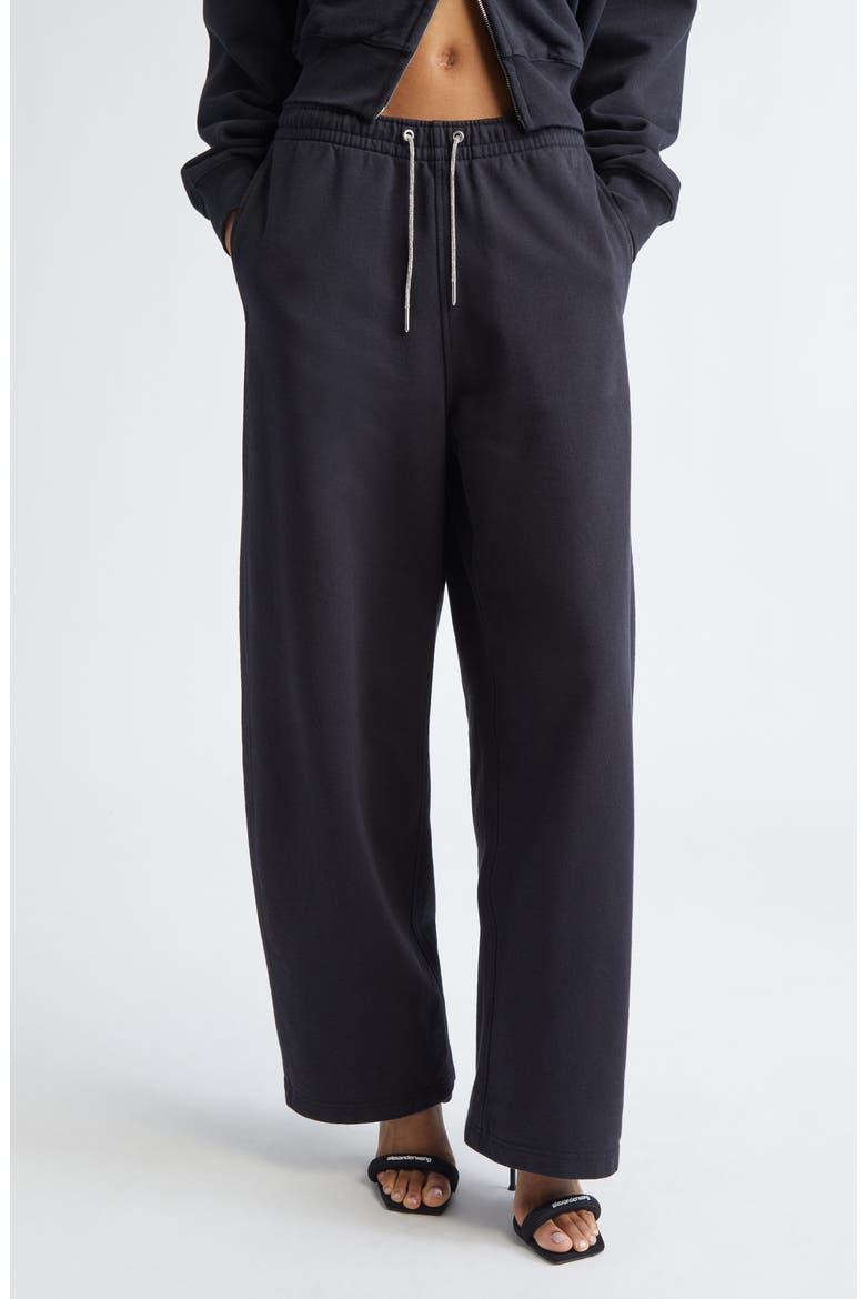 Wide Leg Sweatpants with Rhinestone Drawstring, Main, color, BLACK