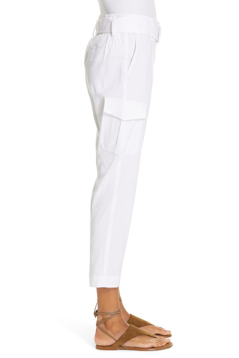 Belted Linen Blend Pants, Alternate, color, OPTIC WHITE