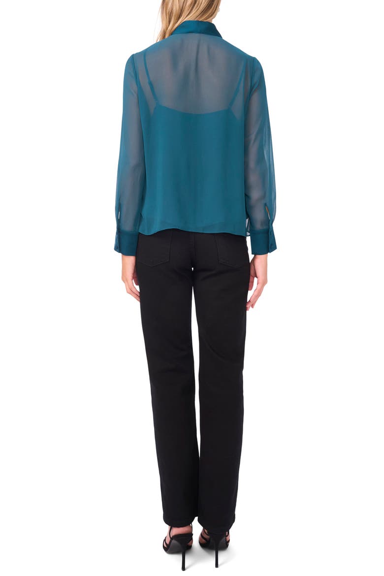 Pussybow Sheer Button-Up Shirt, Alternate, color, DEEP TEAL