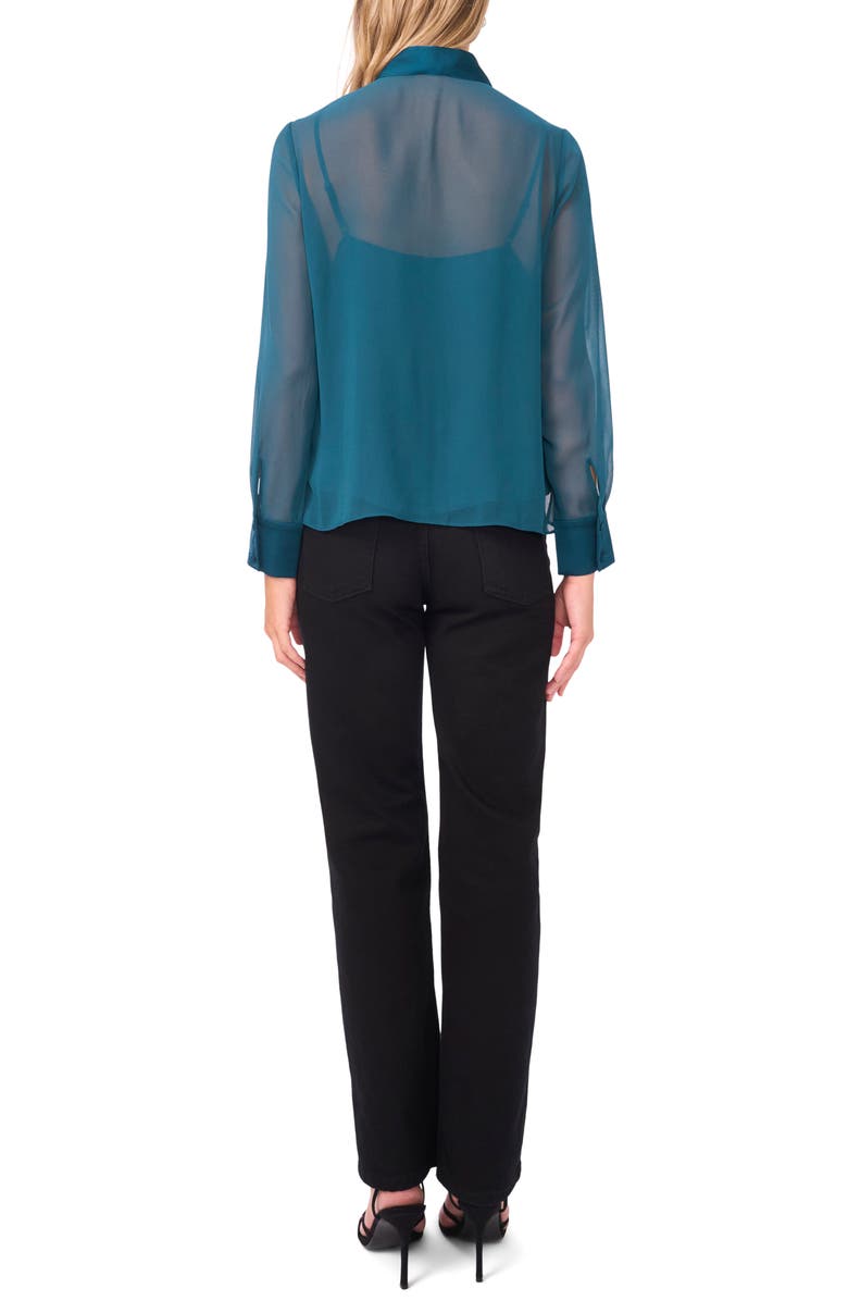 Vince Camuto Pussybow Sheer Button-Up Shirt, Alternate, color, Deep Teal