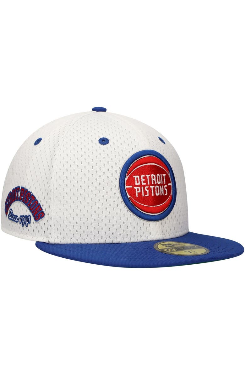 New Era Men's New Era White/Blue Detroit Pistons Throwback 2Tone 59FIFTY Fitted Hat, Main, color, 