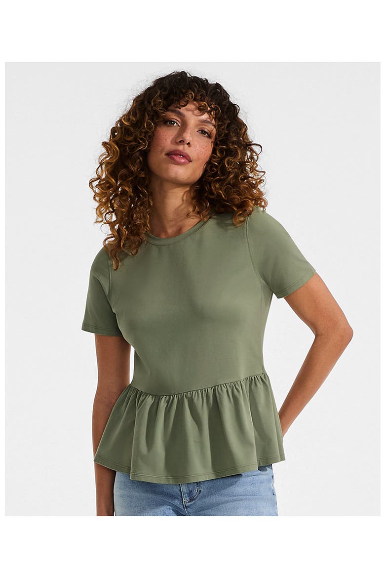 Short Sleeve Lightweight Jersey Crew Neck Peplum Tee, Alternate, color, Sage
