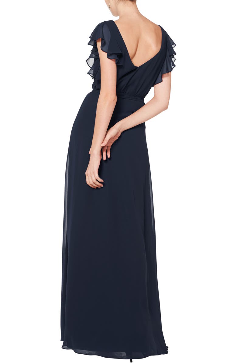 #Levkoff Ruffle Sleeve Chiffon Wrap Gown, Alternate, color, 