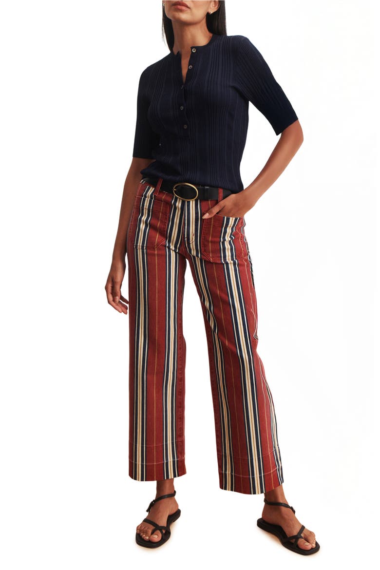 Mariner Wide Leg Stripe Ankle Pants, Alternate, color, VERY BERRY RED