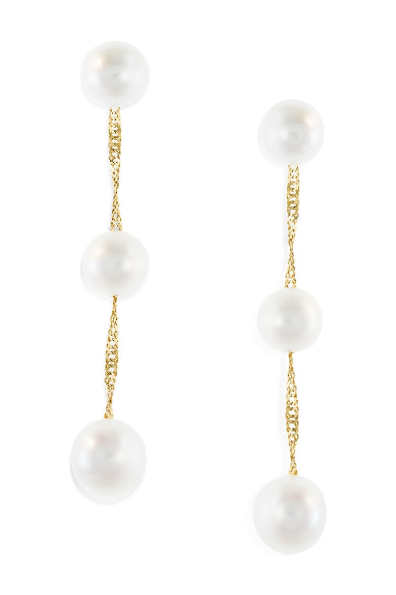 14K Gold Freshwater Pearl Drop Earrings, Main, color, YELLOW