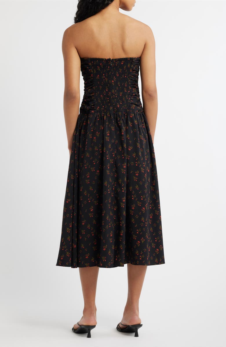 Lulus Molly Floral Print Strapless Midi Dress, Alternate, color, Black Floral