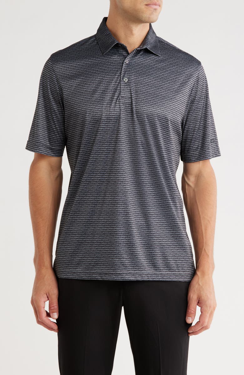 Greg Norman Fin Stripe Print Golf Polo, Main, color, Black