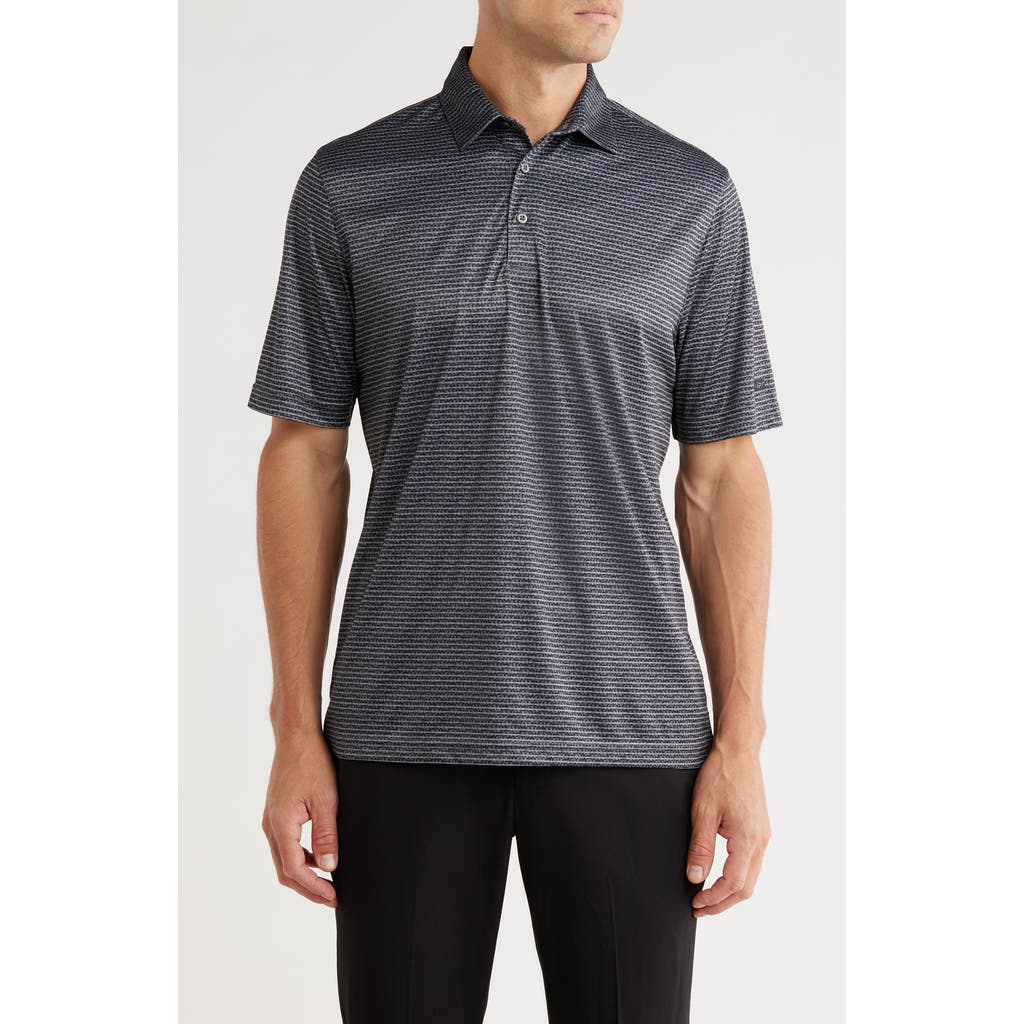 Greg Norman Fin Stripe Print Golf Polo In Black