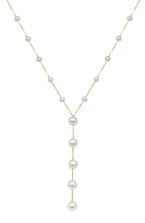 14K Yellow Gold Freshwater Pearl Station Y Necklace
