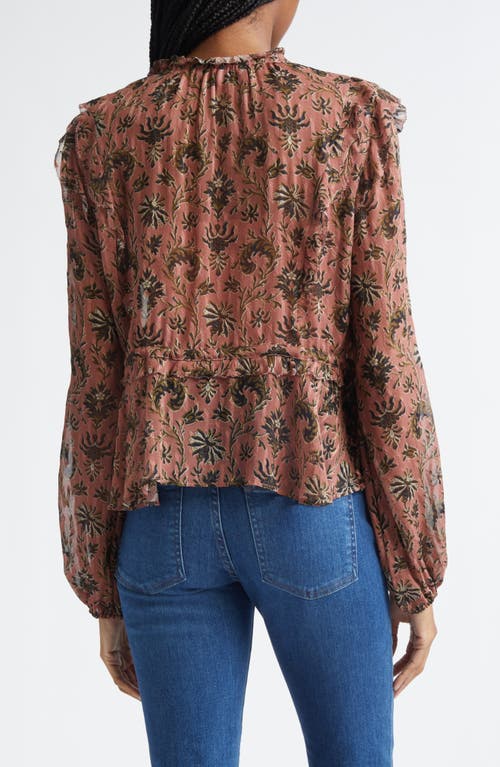 Veronica Beard Carnett Floral Silk Blend Peplum Top In Brown