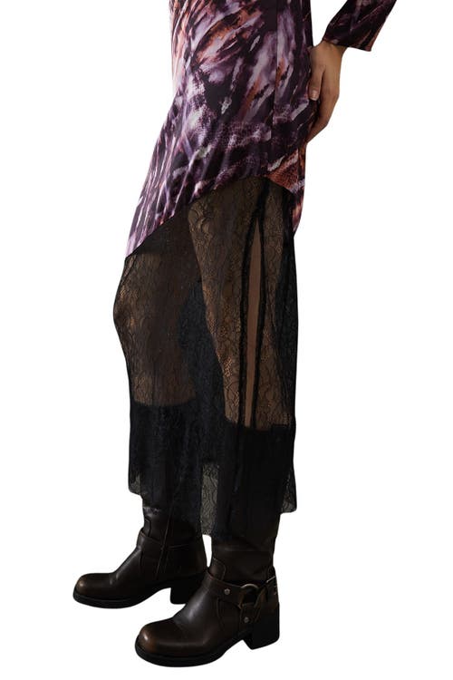 Warehouse Column Lace Panel Midi Dress In Animal Print