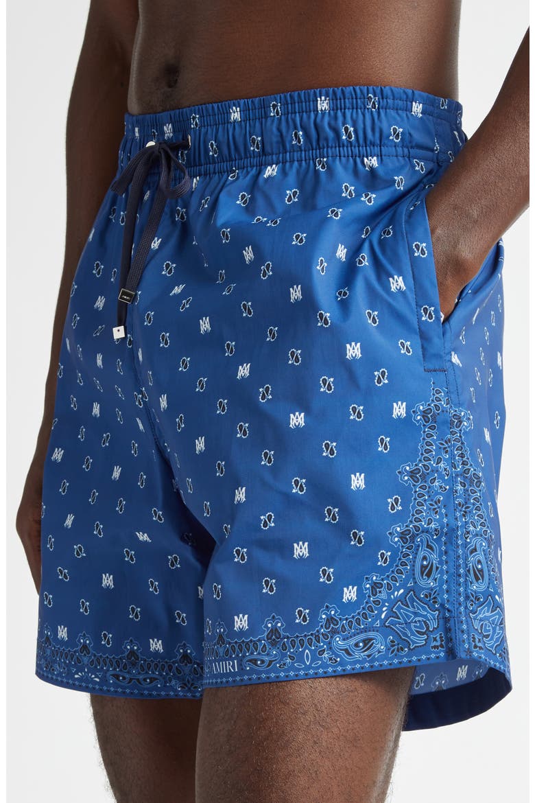 Monogram Paisley Swim Trunks, Alternate, color, BLUE