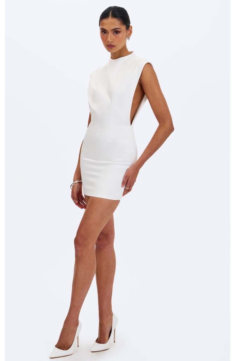 Miss Circle Vienna Satin Mock Neck Mini Dress, Main, color, White