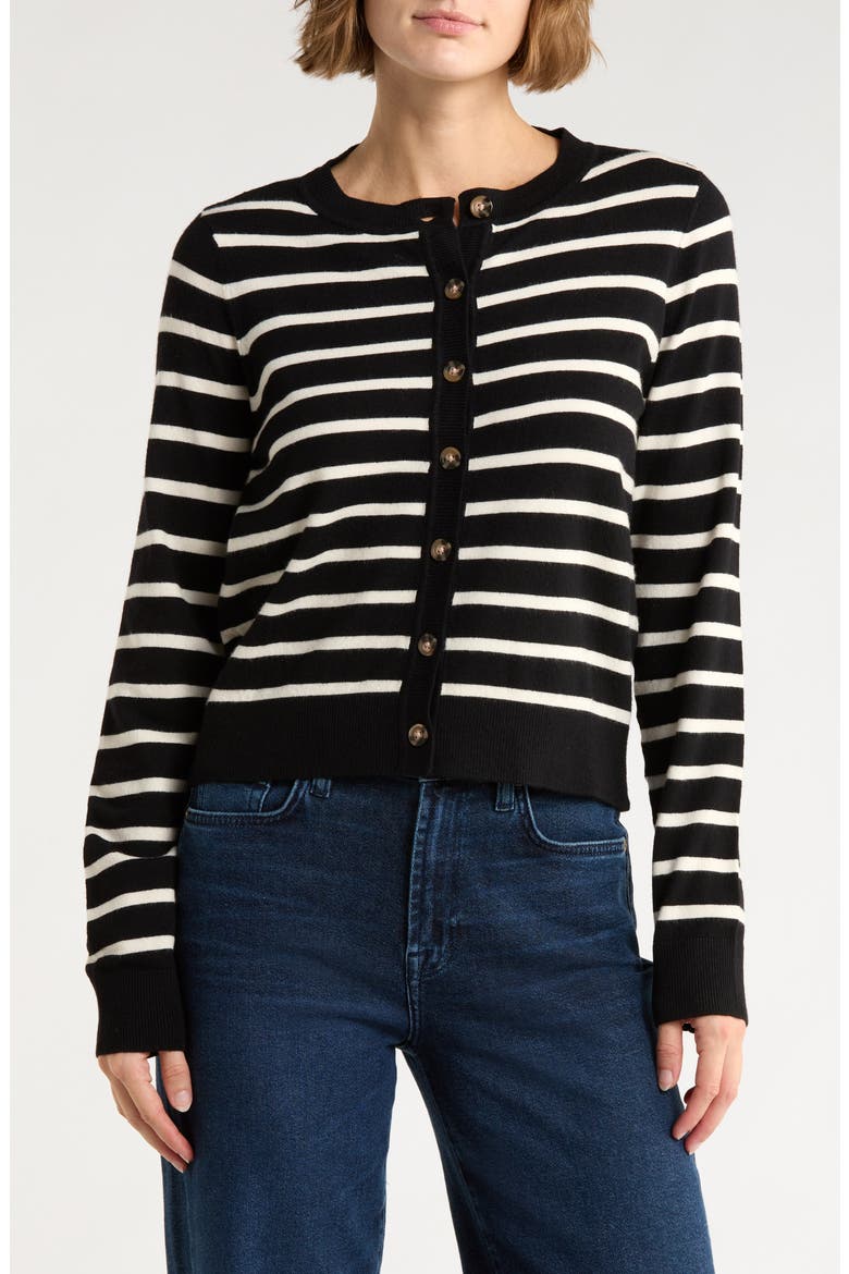 Saba Stripe Crop Cardigan, Main, color, BLACK STRIPES/BIRCH