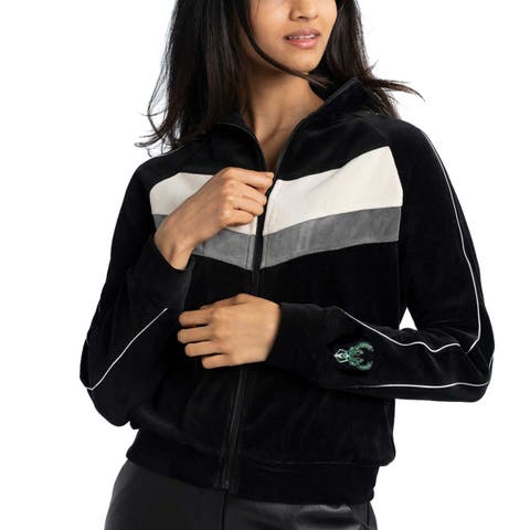 Women's Lusso Black Milwaukee Bucks Nixie Chevron Color-Block Raglan Full-Zip Track Jacket