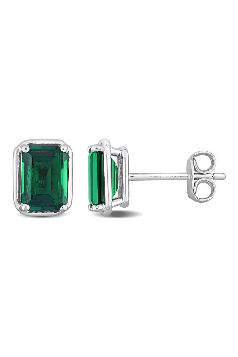 Sterling Silver Lab Created Emerald Stud Earrings, Main, color, GREEN