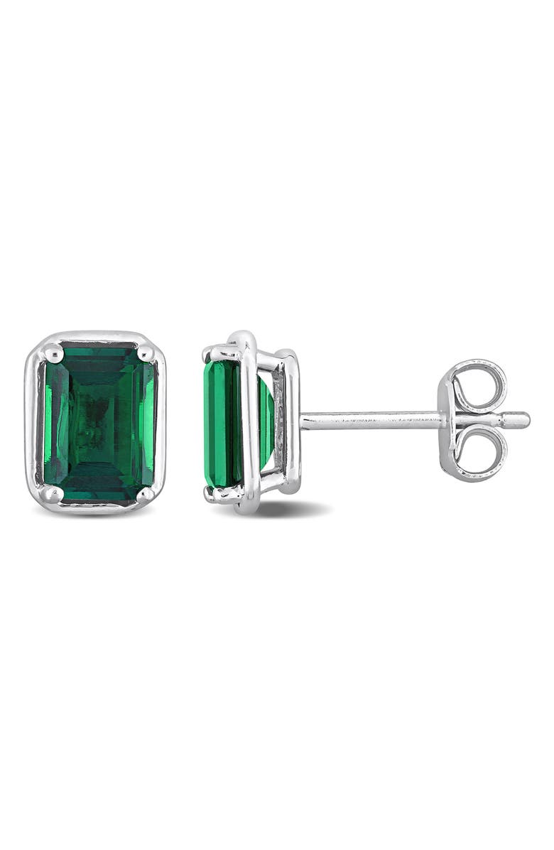 DELMAR Sterling Silver Lab Created Emerald Stud Earrings, Main, color, Green