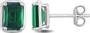 DELMAR Sterling Silver Lab Created Emerald Stud Earrings
