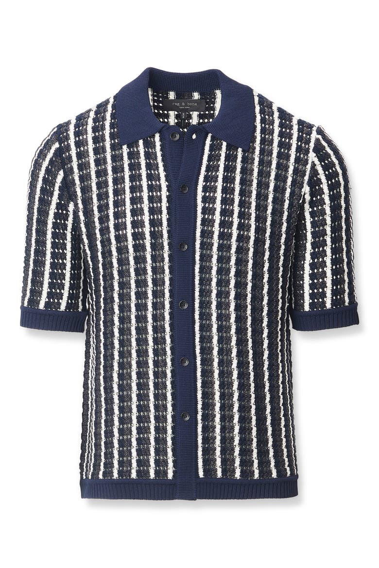 Dalton Texture Knit Short Sleeve Button-Up Shirt, Alternate, color, NAVY MULTI