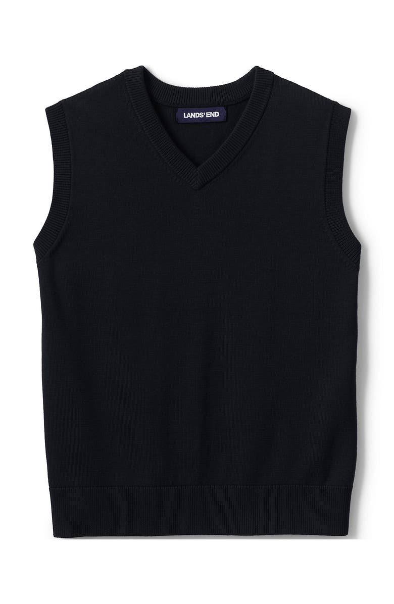 Lands' End School Uniform Kids Cotton Modal Fine Gauge Sweater Vest, Main, color, Black