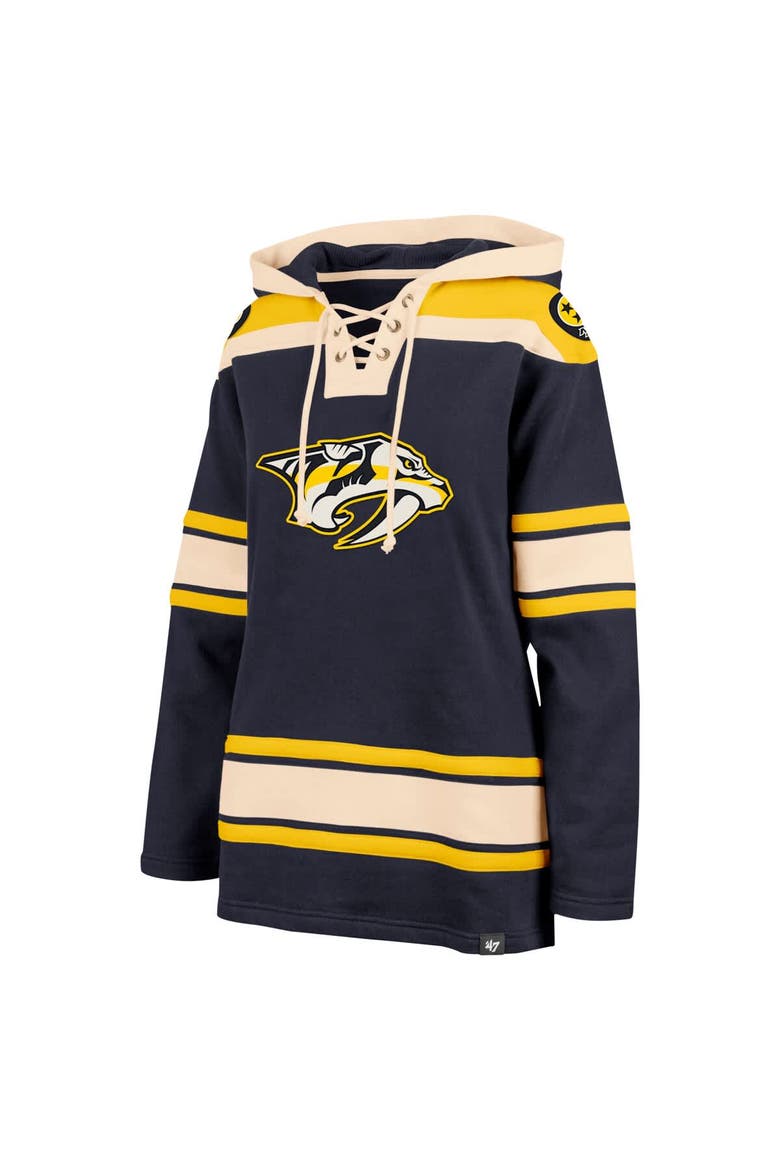 Women's '47  Navy Nashville Predators Superior Lacer Pullover Hoodie, Alternate, color, Navy