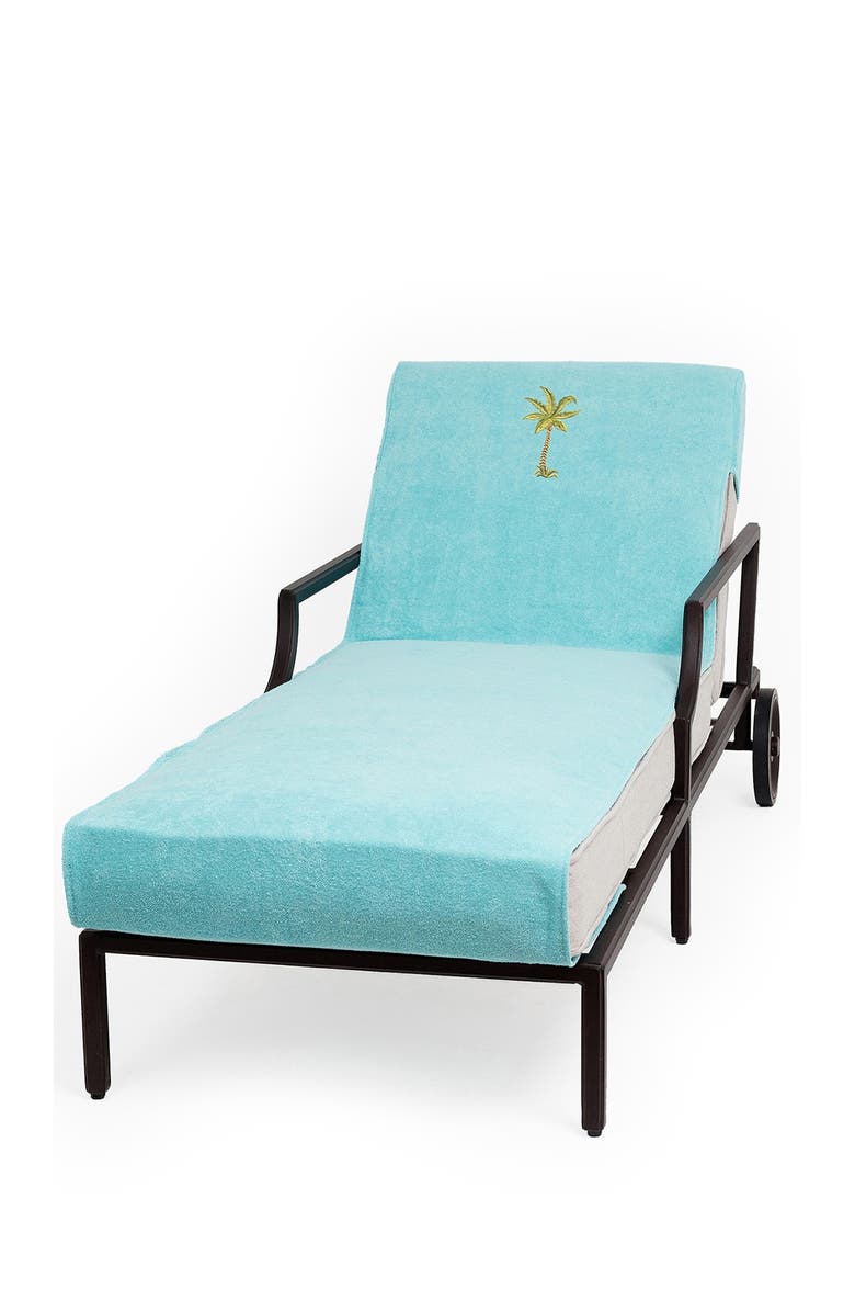 Linum Home Textiles 100% Turkish Cotton Palm Tree Embroidered Standard Size Chaise Lounge Cover - Aqua, Alternate, color, Aqua