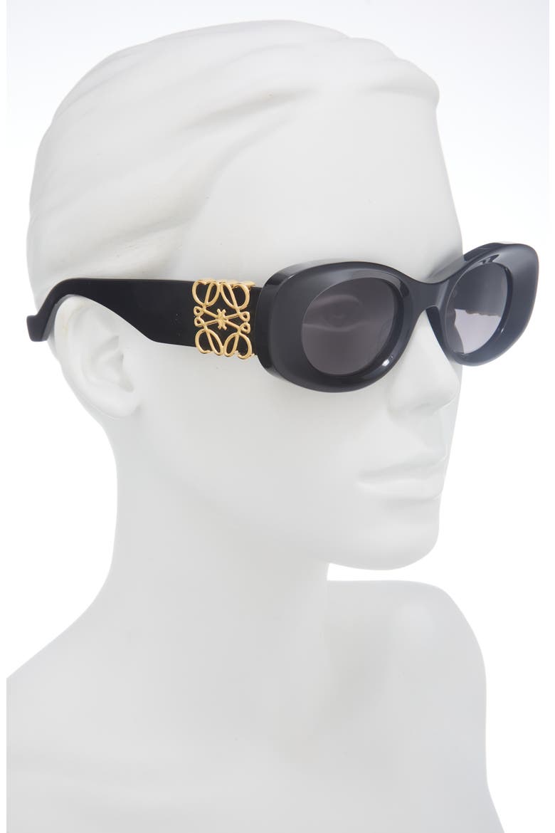 Anagram 49mm Small Rectangular Sunglasses, Alternate, color, SHINY BLACK / SMOKE