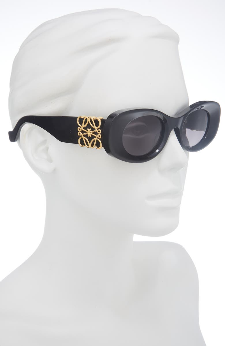 Loewe Anagram 49mm Small Rectangular Sunglasses, Alternate, color, Shiny Black / Smoke