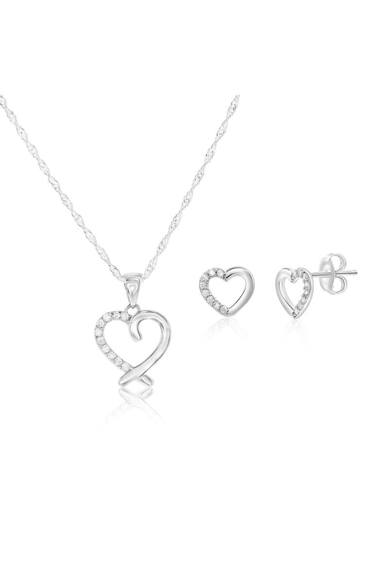 Crystal Heart Necklace and Earrings Set, Main, color, Silver