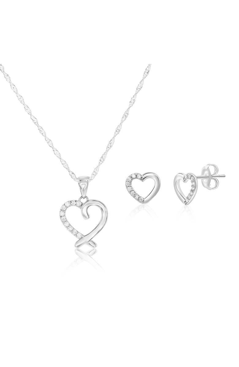 Donatello Gian Crystal Heart Necklace and Earrings Set, Main, color, Silver