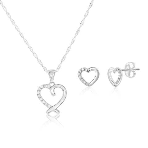 Crystal Heart Necklace and Earrings Set