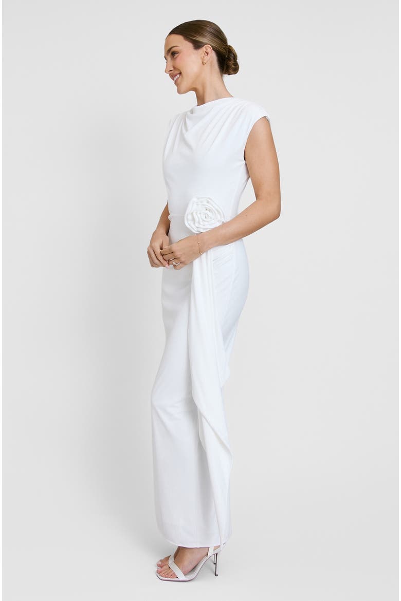 Cap Sleeve Corsage Stretch Dress, Alternate, color, White