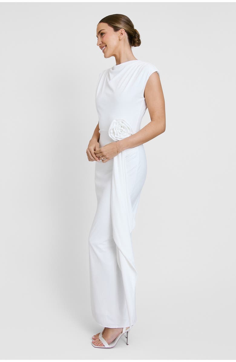 Six Stories Cap Sleeve Corsage Stretch Dress, Alternate, color, White