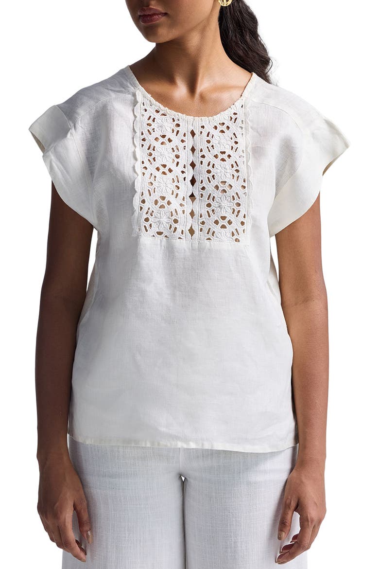 Boxy Top with Embroidered Lace Detail, Main, color, Shell Off-white
