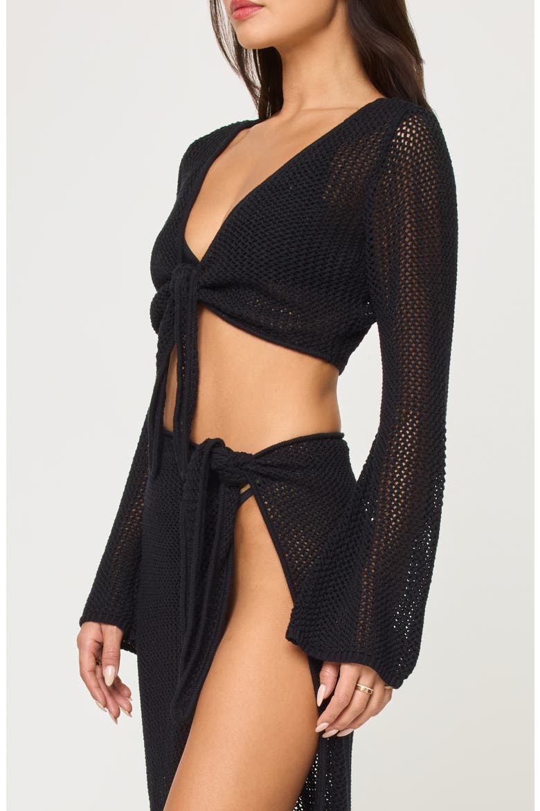 Los Cabos Open Stitch Cover-Up Crop Top, Alternate, color, BLACK