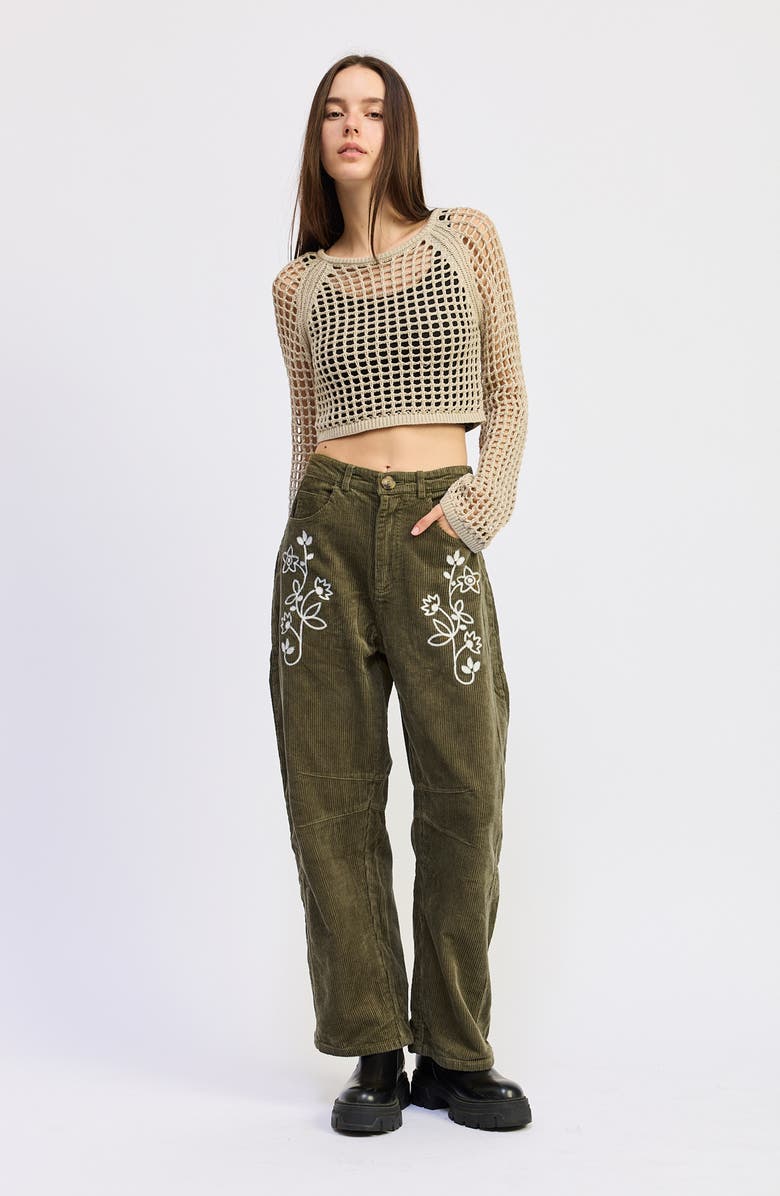 JACQUIE THE LABEL Sylvie Embroidered Corduroy Pants, Alternate, color, Washed Olive