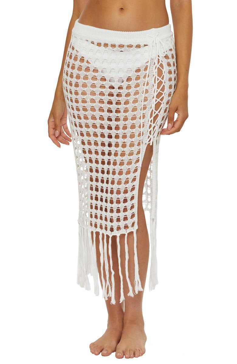 Becca Venica Open Knit Cover-Up Skirt, Main, color, White