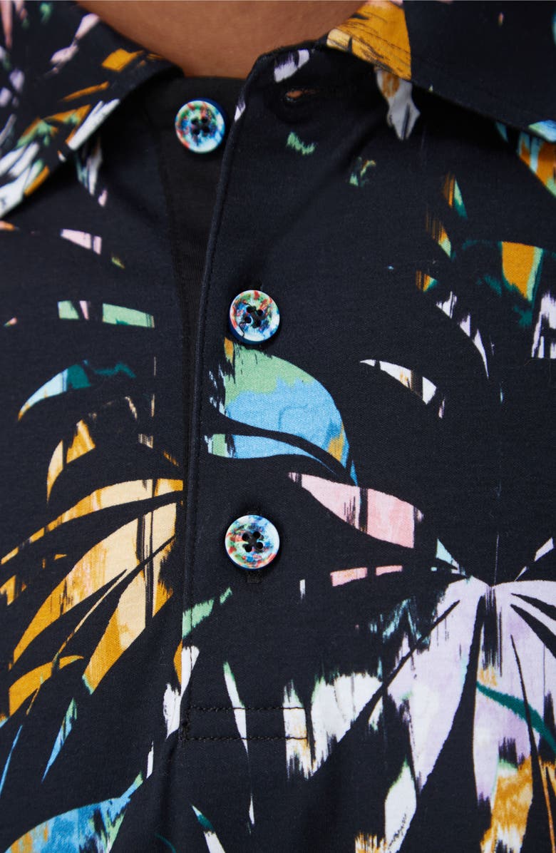 Bugatchi Hendrix Digital Leaf Print Pima Cotton Polo, Alternate, color, Black