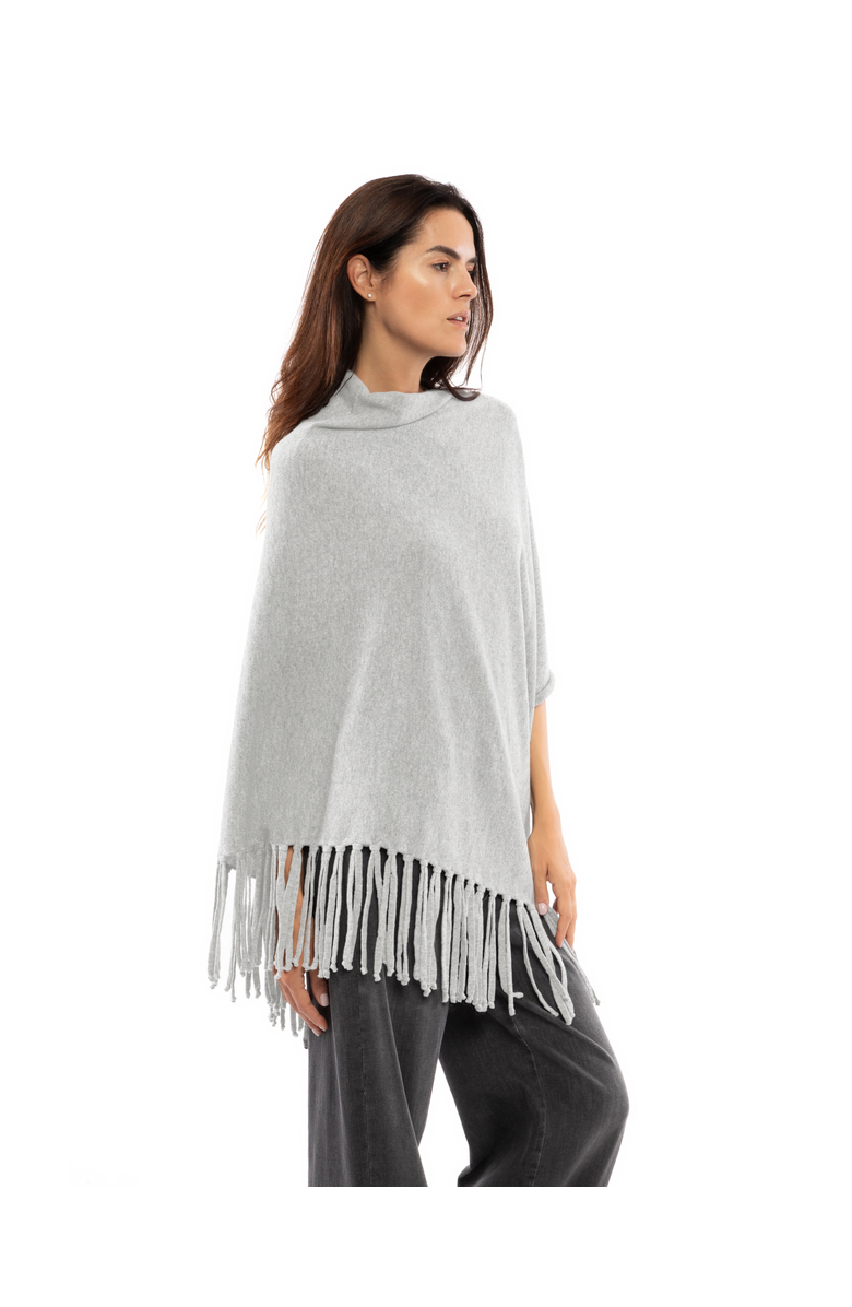 Monticelli Cashmere Pure Cashmere Poncho with Fringes, Alternate, color, Light Gray