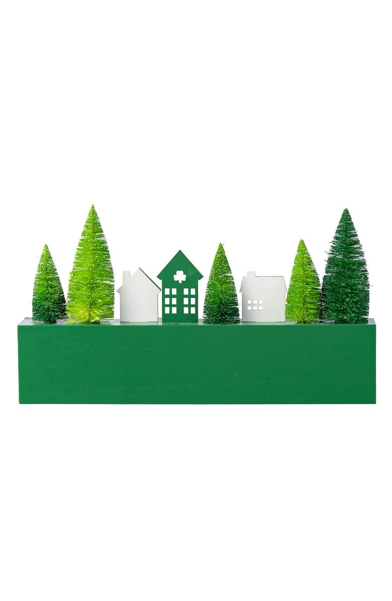 Glitzhome St. Patrick's Wooden House Brush Trees LUCKY Table Decor, Alternate, color, Green