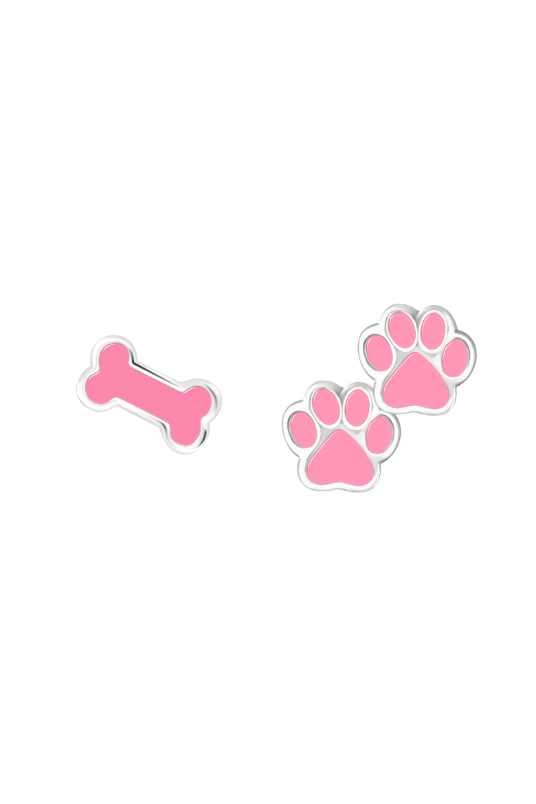 Kids' Sterling Silver Paw Bone Stud Earrings in Gift Bottle, Alternate, color, Pink