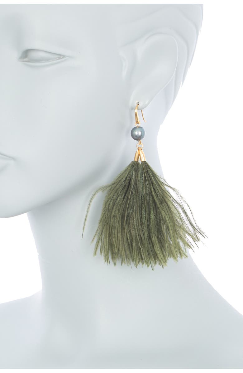 Tory Burch Pearl & Feather Tassel Earrings, Alternate, color, 