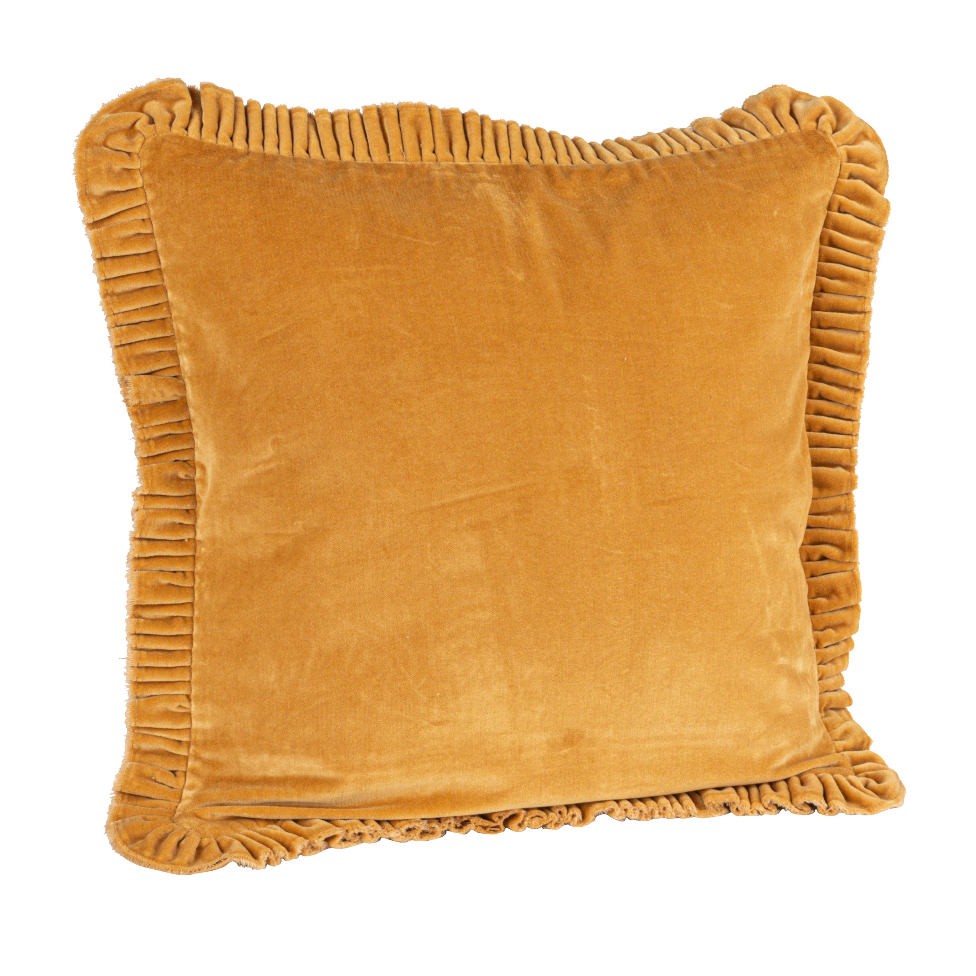 Storied Home Velvet Ruffled Square Pillow, Mustard In Yellow