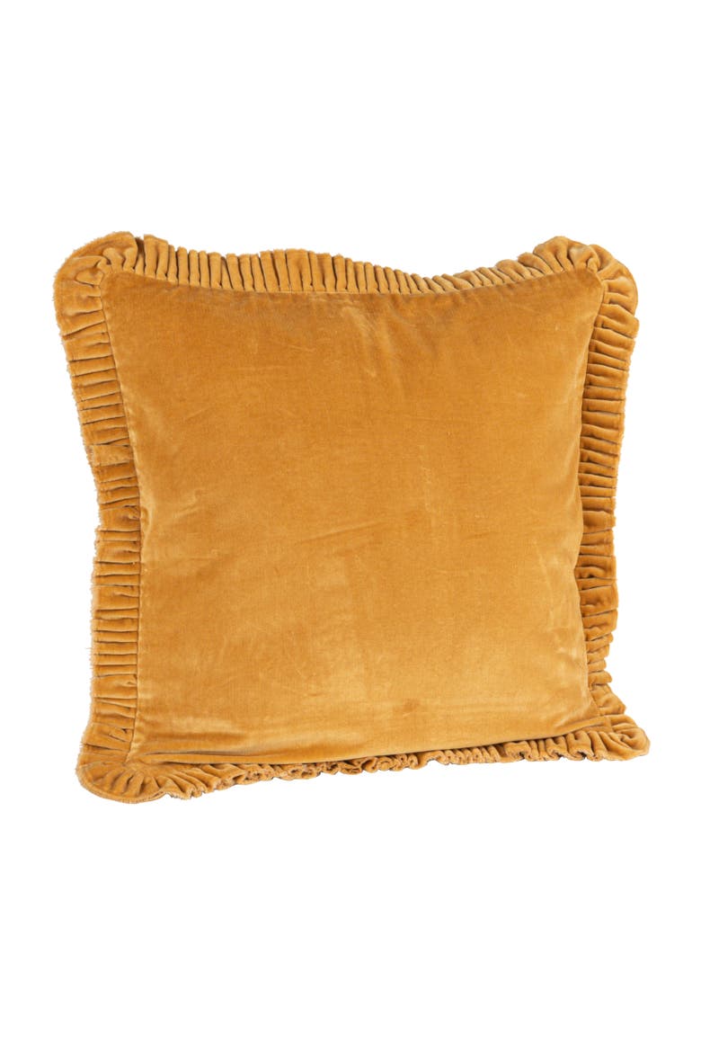 Velvet Ruffled Square Pillow, Mustard, Main, color, Yellow