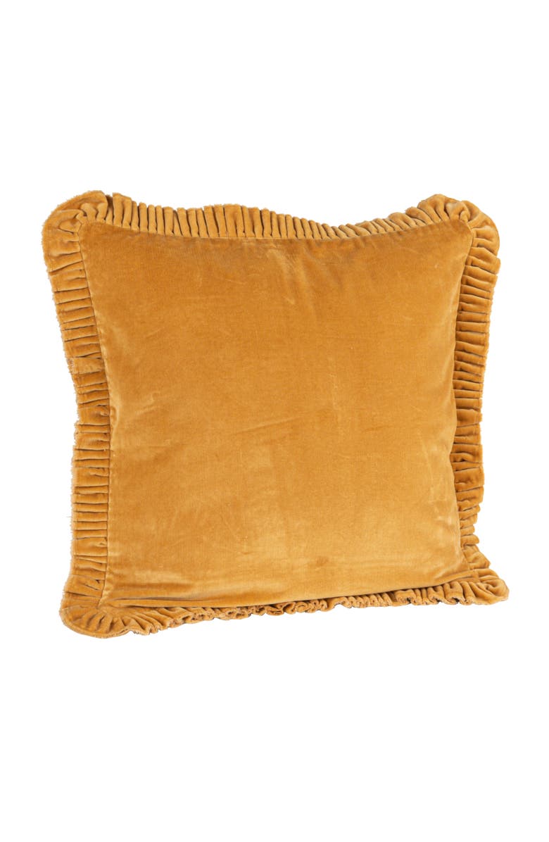 Storied Home Velvet Ruffled Square Pillow, Mustard, Main, color, Yellow