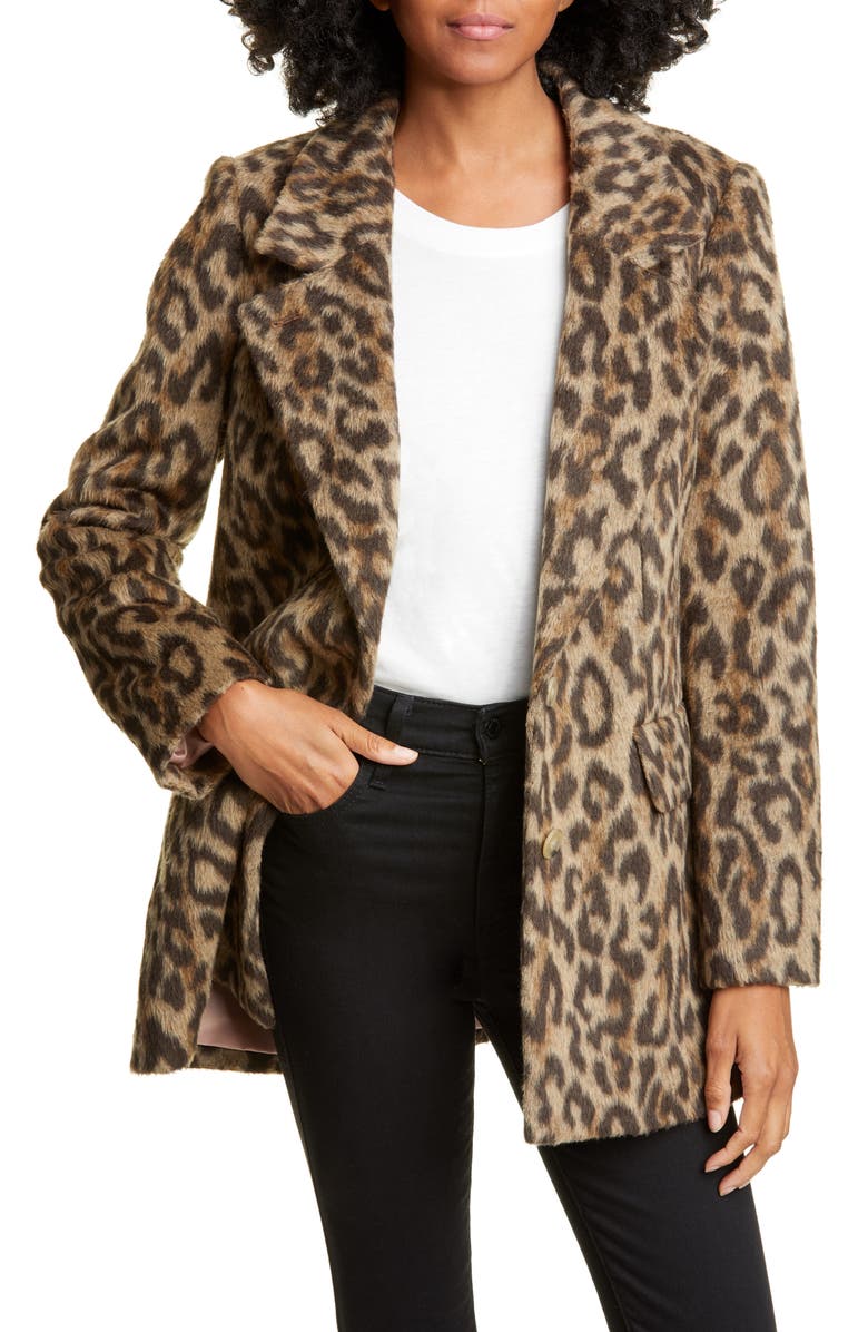 Rebecca Taylor Leopard Print Coat, Main, color, 