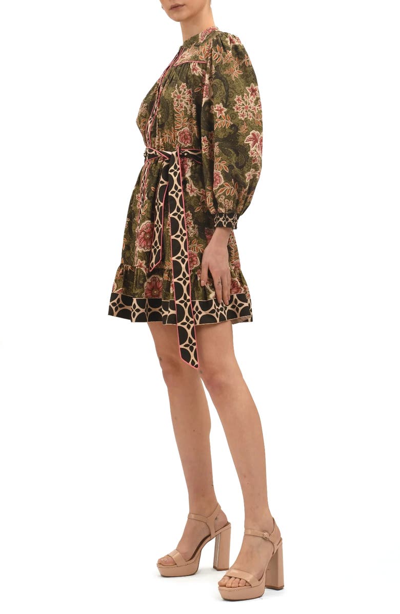 Celina Moon Rosette Floral Long Sleeve Minidress, Alternate, color, Pink